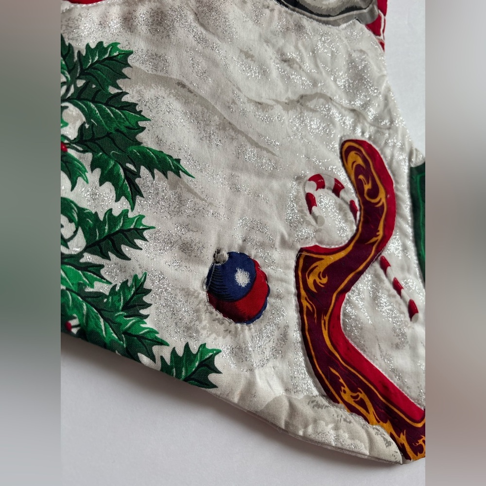 Vtg Jumbo Down Chimney Fabric Christmas Stocking Large Cranston Complete Quilted - Picture 6 of 6